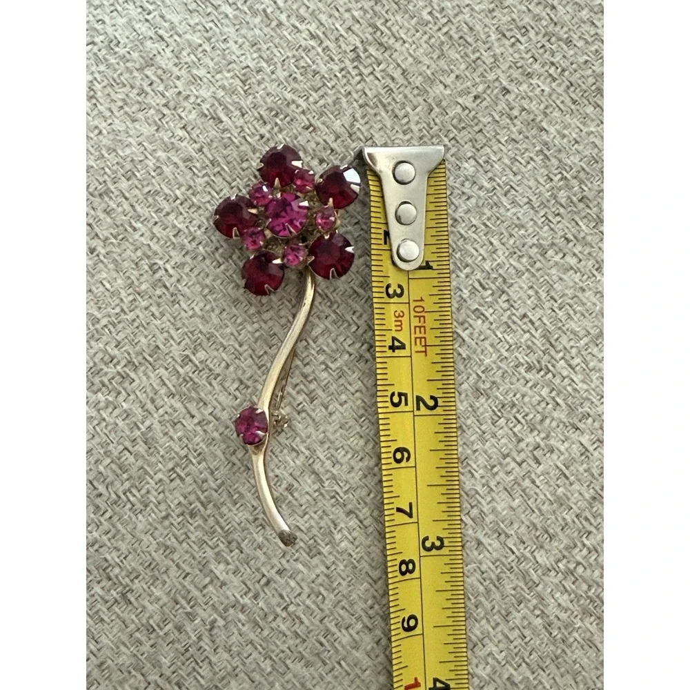 Vintage Red Pink Rhinestone Flower Brooch Gold Tone Floral Pin‎ Statement